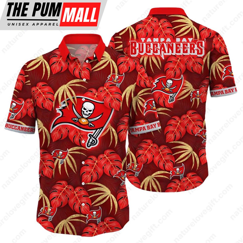 Tampa Bay Buccaneers Tropical Leaf Red Hawaiian Shirt