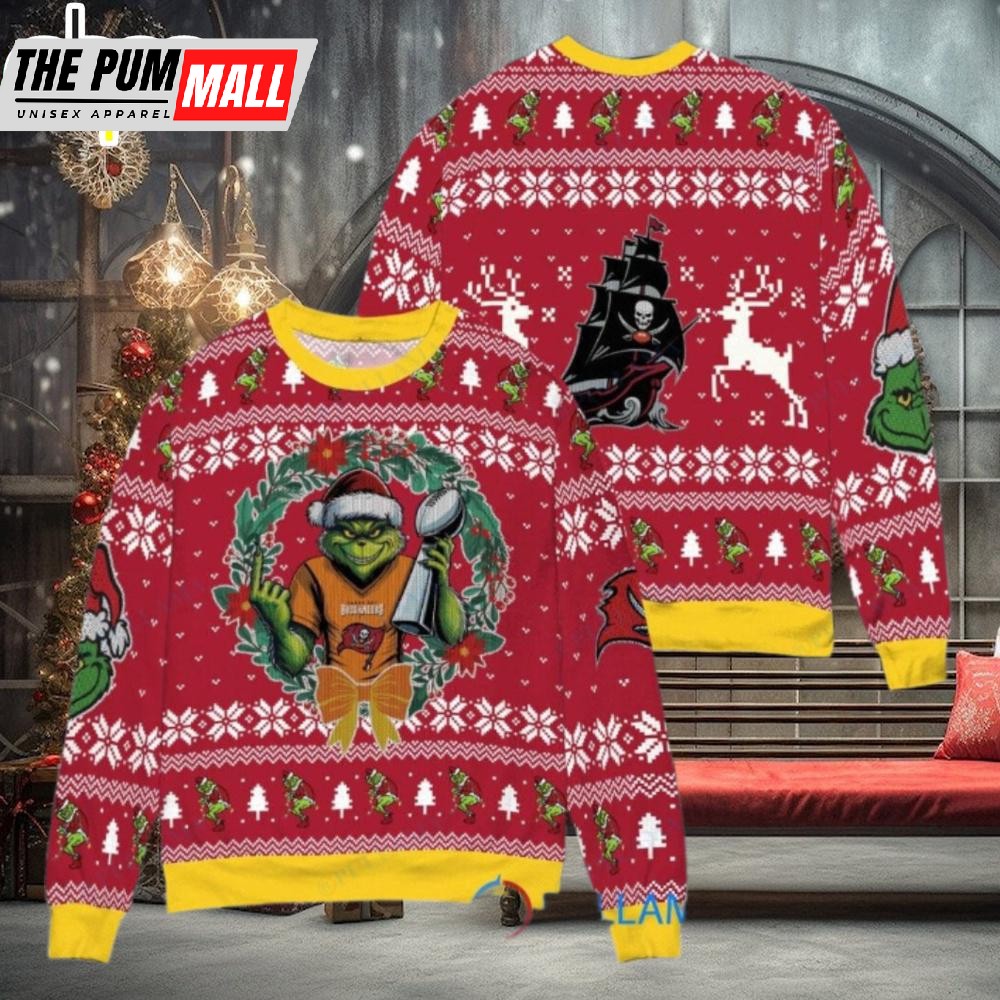Tampa Bay Buccaneers x Grinch NFL Grinch Super Bowl Trophy Ugly Christmas Sweater
