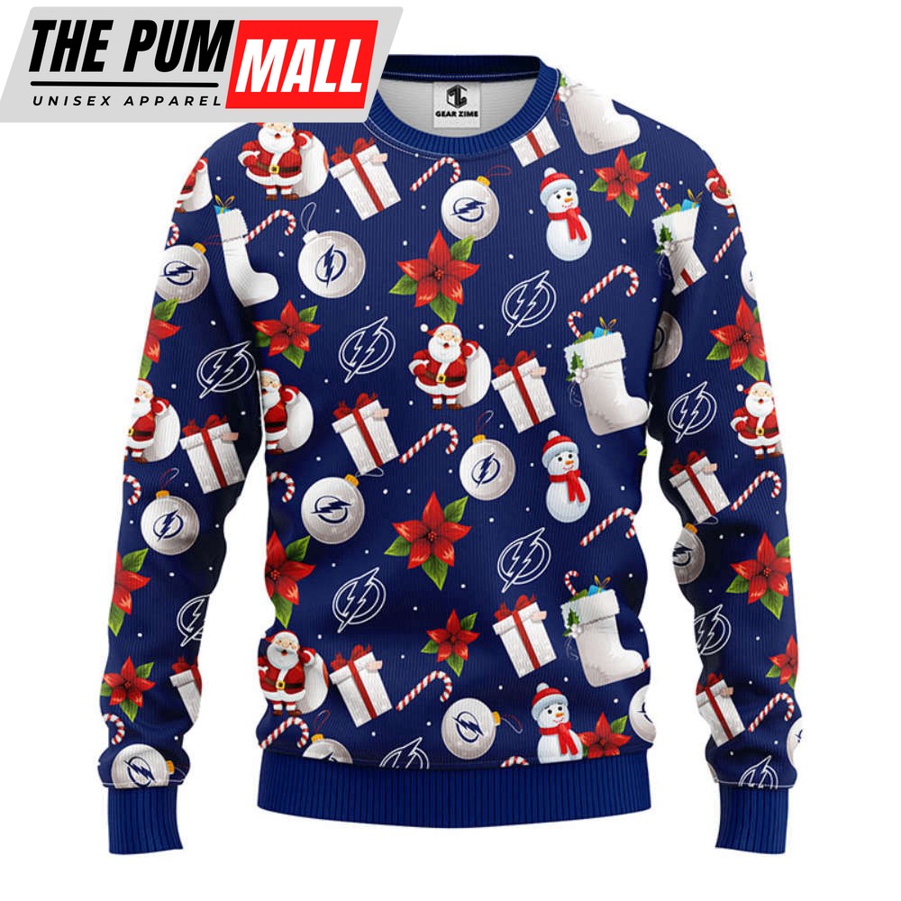 Tampa Bay Lightning Santa Claus Snowman Christmas Ugly Sweater, Gift For Christmas
