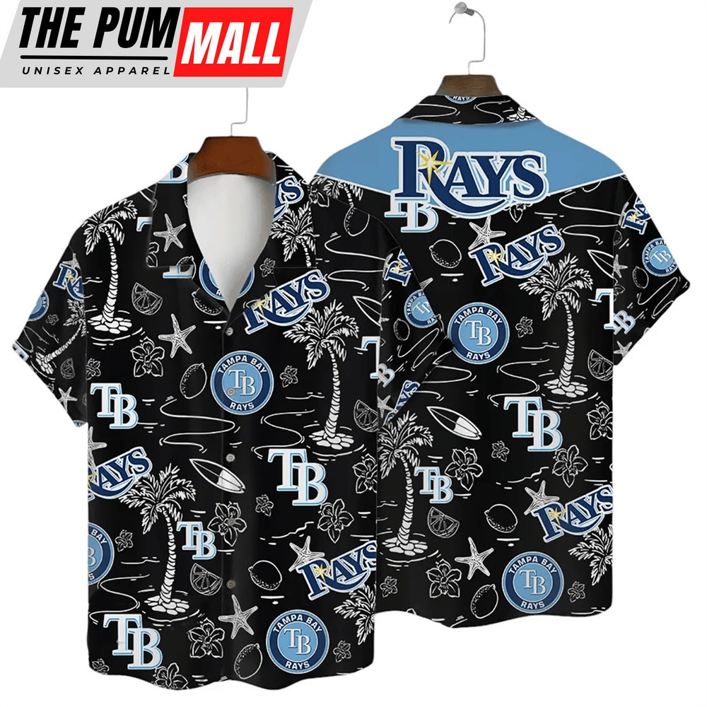Tampa Bay Rays Tropical Palms MLB Black Hawaiian Shirt