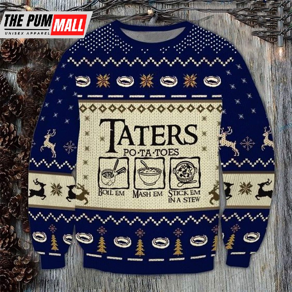 Taters Potatoes LOTR Blue Ugly Knitted Christmas Sweatshirt
