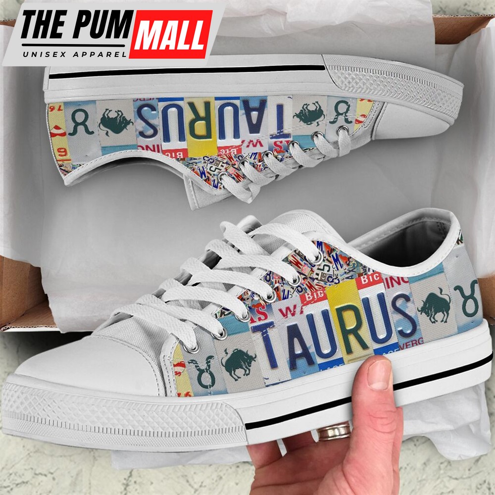 Taurus License Plates Low Top Shoes – Canvas Print Lowtop Casual Shoes Gift For Adults – Sneaker For Walking