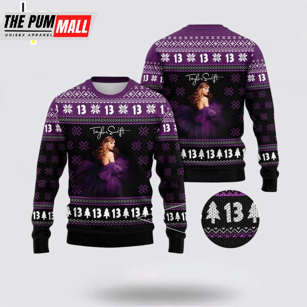 Taylor Swift 13 Purple Dress Ugly Christmas Sweater