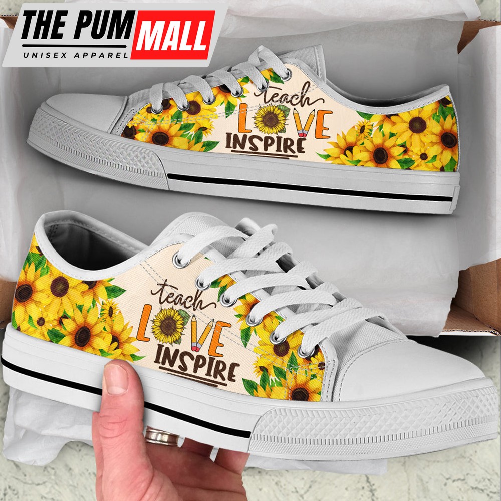 Teach Love Inspire Sunflower Low Top Shoes – Best Gift For Teacher, School Shoes – Best Shoes For Him Or Her