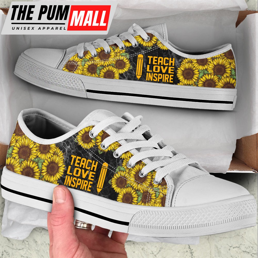 Teach Love Inspire Sunflower Vintage Low Top Shoes – Best Gift For Teacher, School Shoes – Best Shoes For Him Or Her