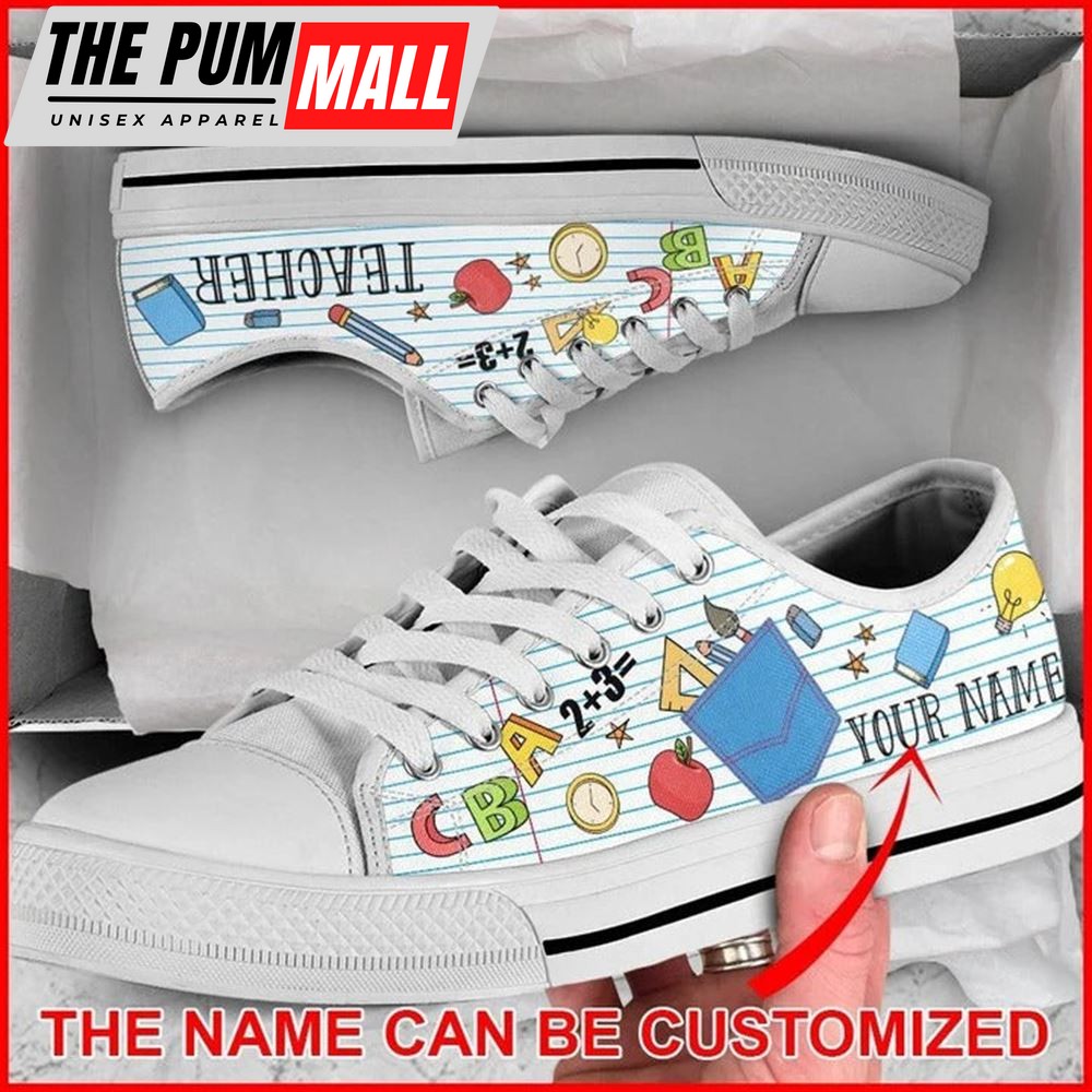 Teacher ABC Quaint Pattern Personalized Canvas Low Top Shoes – Low Top Shoes Mens, Women
