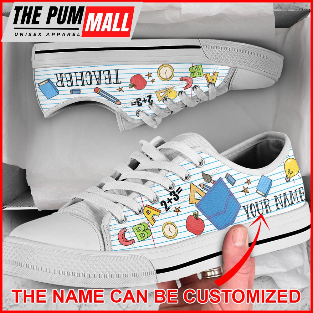Teacher Abc Quiant Pattern Low Top Shoes – Personalized Custom – Best Gift For Teacher, School Shoes Malalan