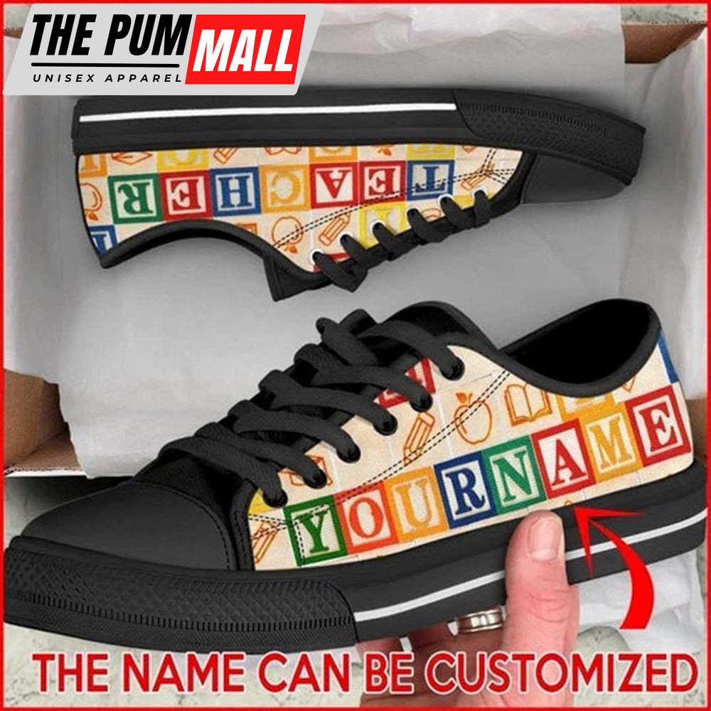 Teacher Alphabet Wooden Personalized Canvas Low Top Shoes – Low Top Shoes Mens, Women