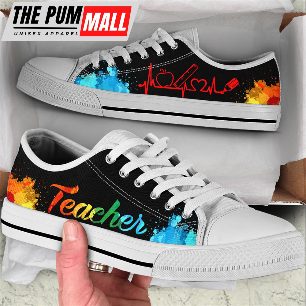 Teacher Art Heartbeat Low Top Shoes – Best Gift For Teacher, School Shoes – Best Shoes For Him Or Her