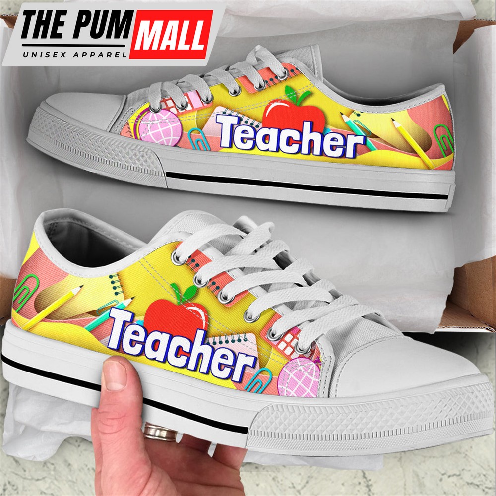 Teacher Art Paper Cut Out Low Top Shoes – Best Gift For Teacher, School Shoes – Best Shoes For Him Or Her