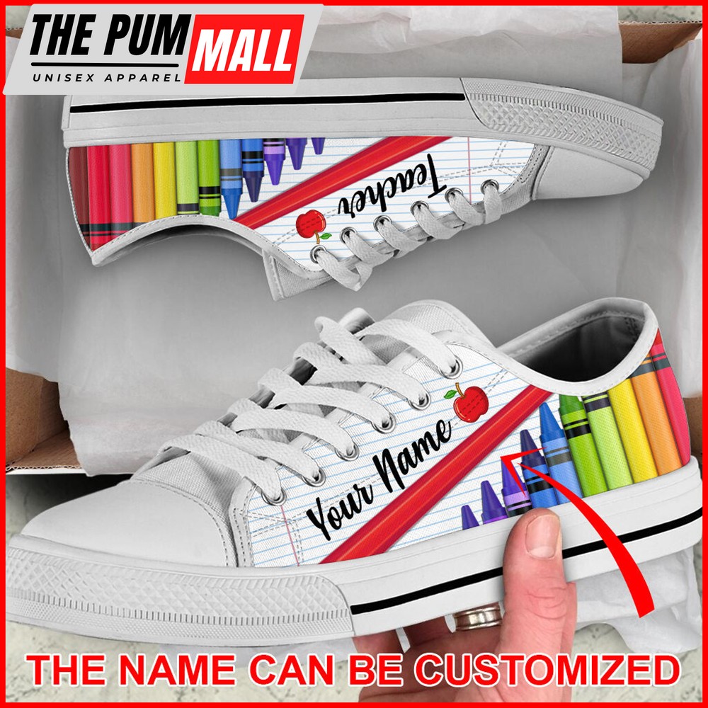 Teacher Crayon Color Paper Personalized Custom Low Top Shoes – Personalized Custom – Best Gift For Teacher, School Shoes Malalan