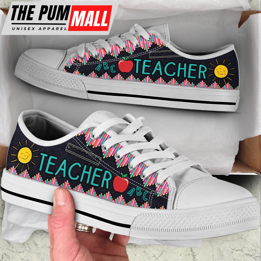 Teacher Crayon Zig Zag Black Low Top Shoes – Best Gift For Teacher, School Shoes – Best Shoes For Him Or Her