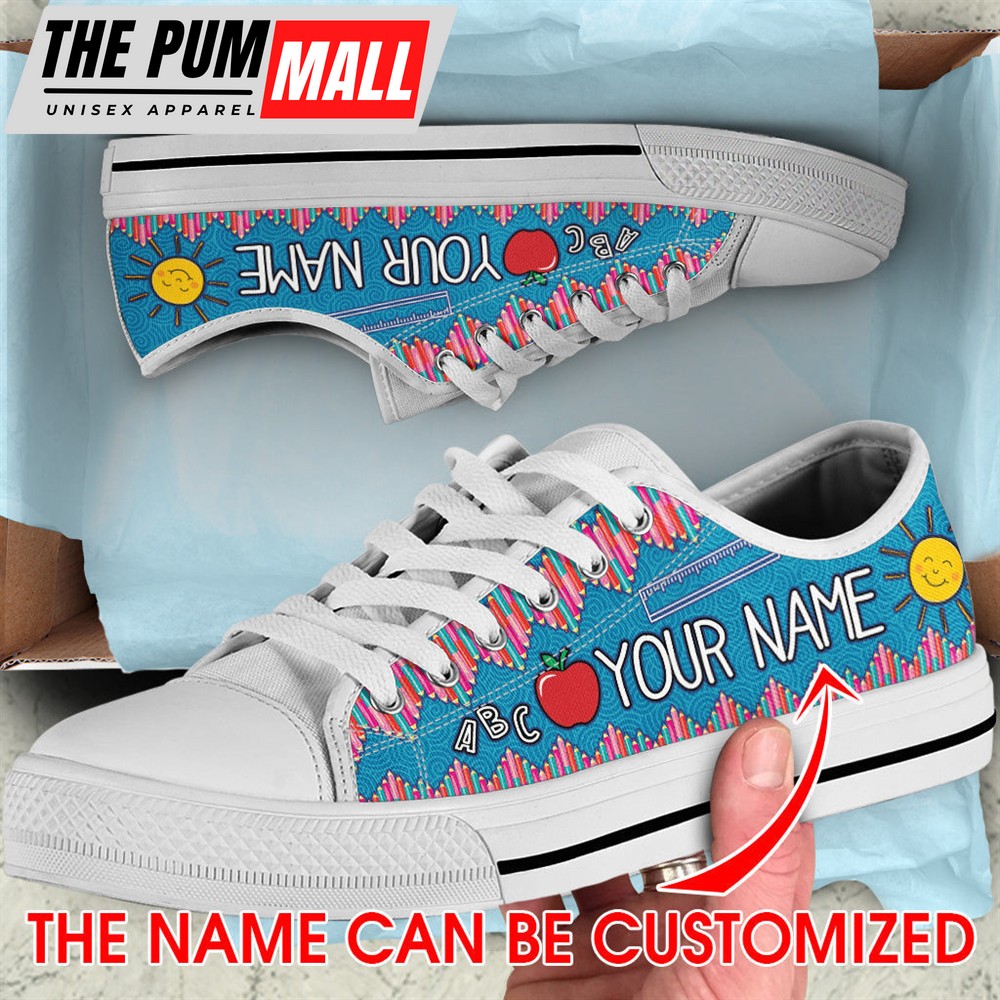 Teacher Custom Name Crayon Zig Zag Low Top Shoes – Personalized Custom – Best Gift For Teacher, School Shoes