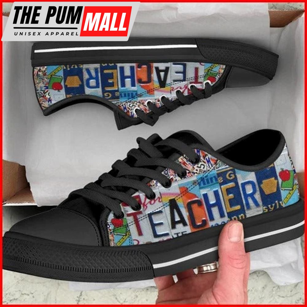 Teacher License Plates Canvas Low Top Shoes – Low Top Shoes Mens, Women