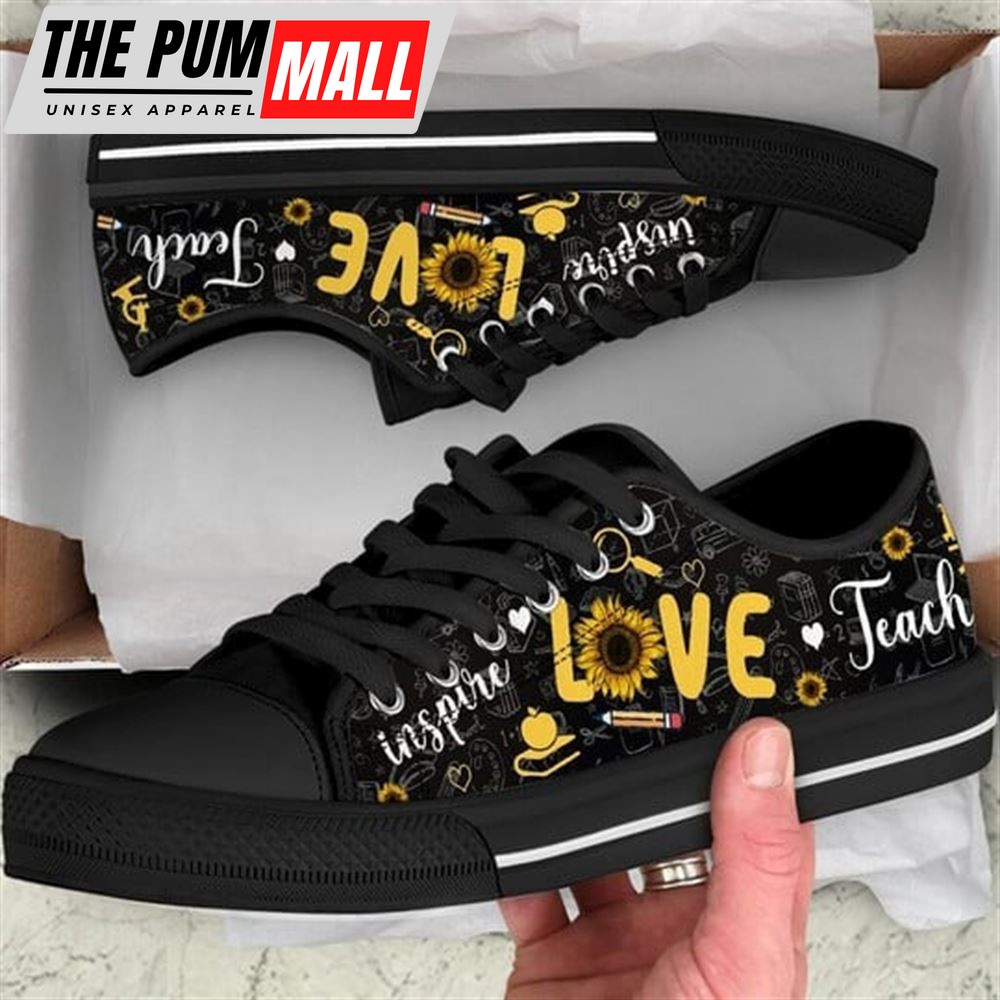 Teacher Love Class Sunflower Canvas Low Top Shoes – Low Top Shoes Mens, Women