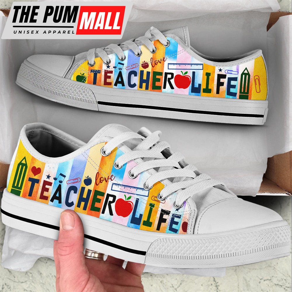 Teacher Pattern Stripe Color Low Top Shoes – Best Gift For Teacher, School Shoes – Best Shoes For Him Or Her