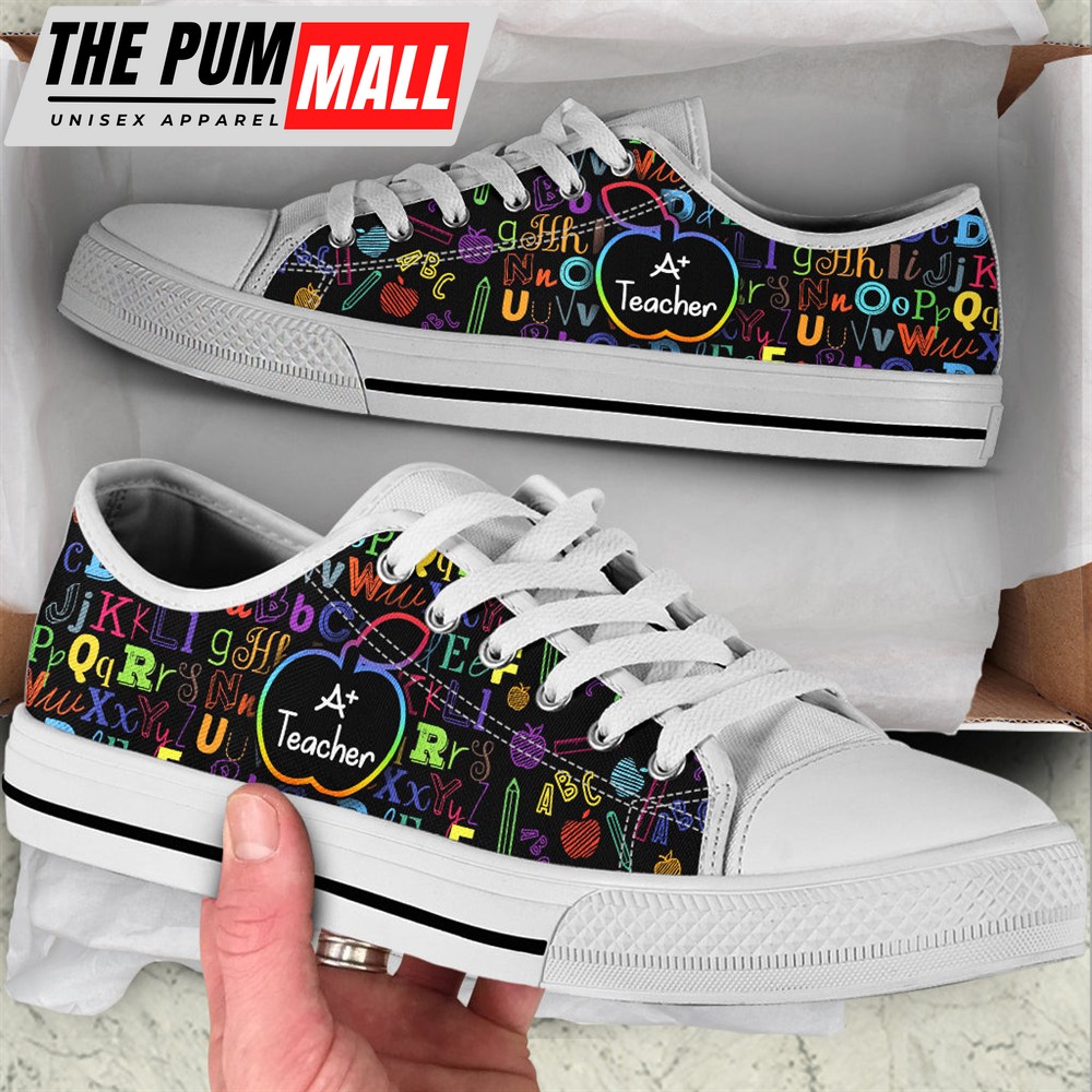 Teacher Shoes Typo Art Color Low Top Shoes – Teacher Shoes Sunflower Low Top Shoes – Best Gift For Teacher, School Shoes
