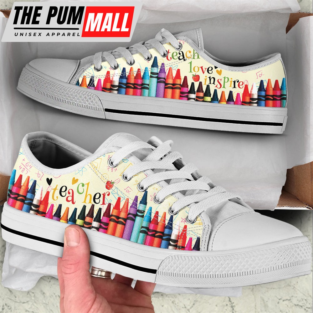 Teacher Teach Love Inspire Low Top Shoes – Teacher Shoes Sunflower Owl Low Top Shoes – Best Gift For Teacher, School Shoes