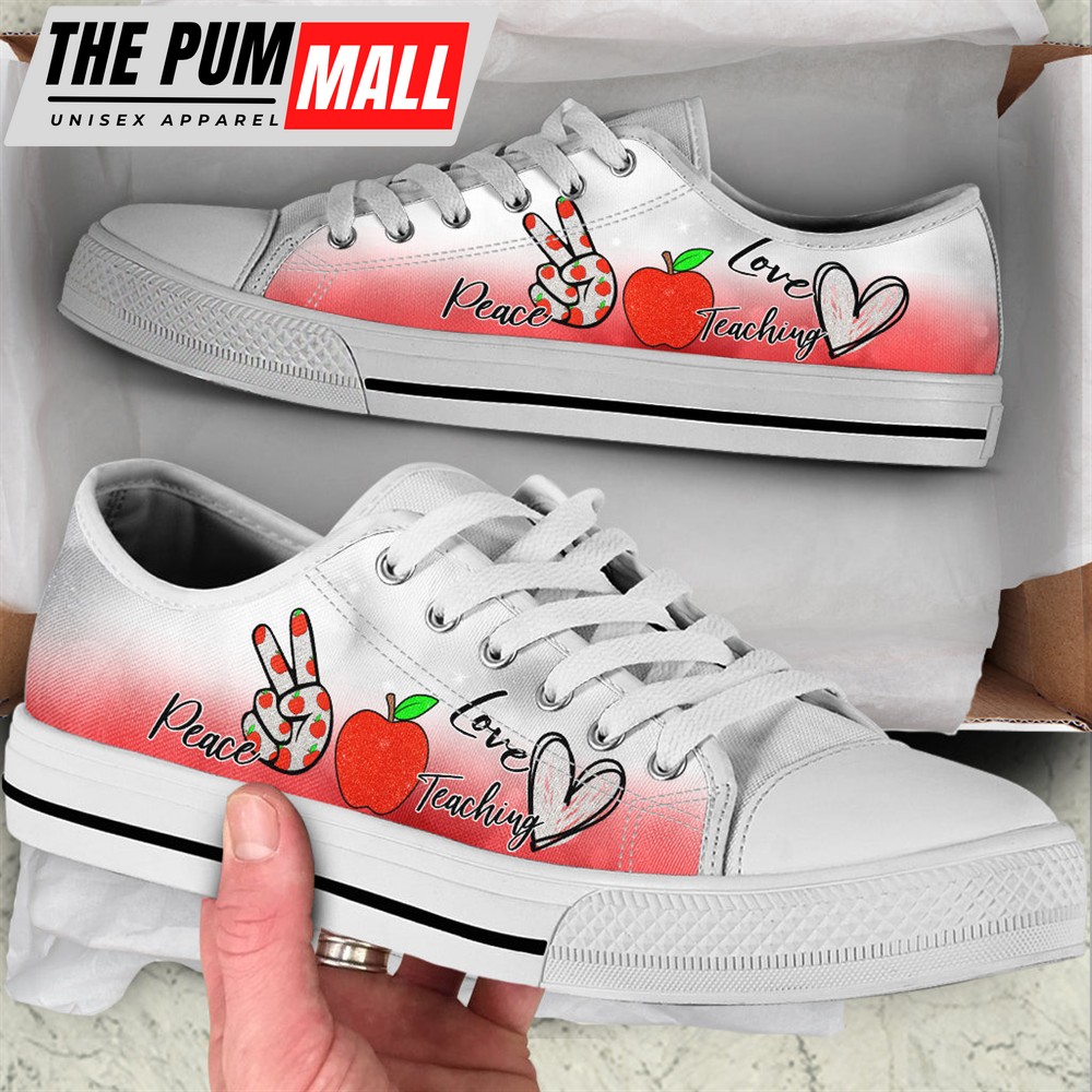 Teaching Peace Love Low Top Shoes – Best Gift For Teacher, School Shoes – Best Shoes For Him Or Her
