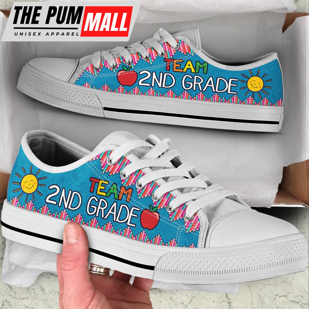 Team 2nd Grade Crayon Zig Zag Low Top Shoes – Best Gift For Teacher, School Shoes – Best Shoes For Him Or Her