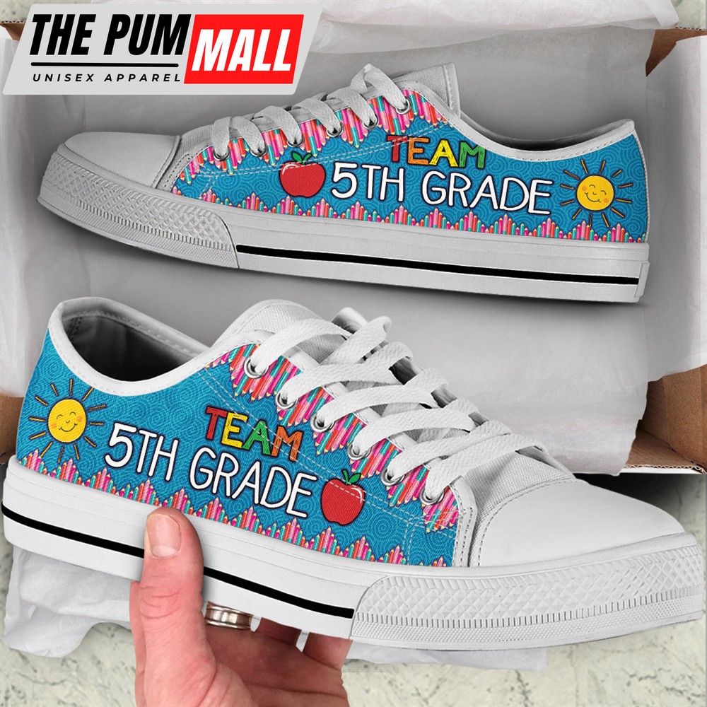 Team 5th Grade Crayon Zig Zag Low Top Shoes – Best Gift For Teacher, School Shoes – Best Shoes For Him Or Her
