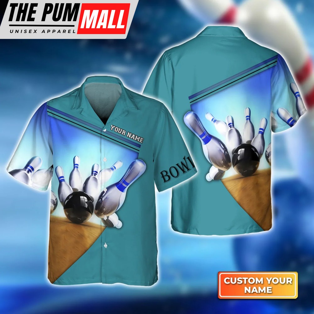 Ten Pin Bowling Blue Colorful hawaiian shirt, Bowling Hawaiian Shirt For Unisex Gift Bowling Team shirt