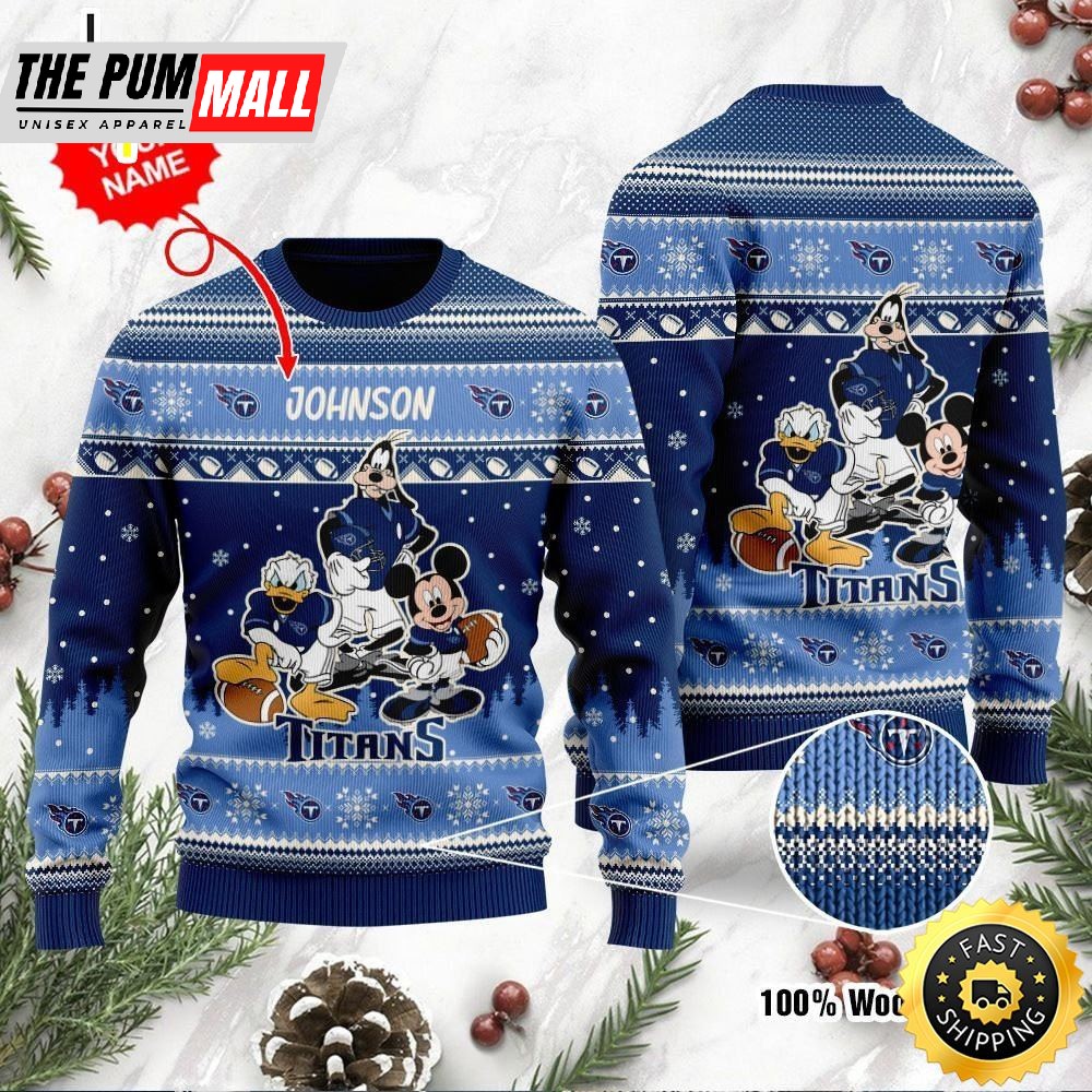 Tennessee Titans Disney Donald Duck Mickey Mouse Goofy Personalized Ugly Christmas Sweater Perfect Holiday Gift