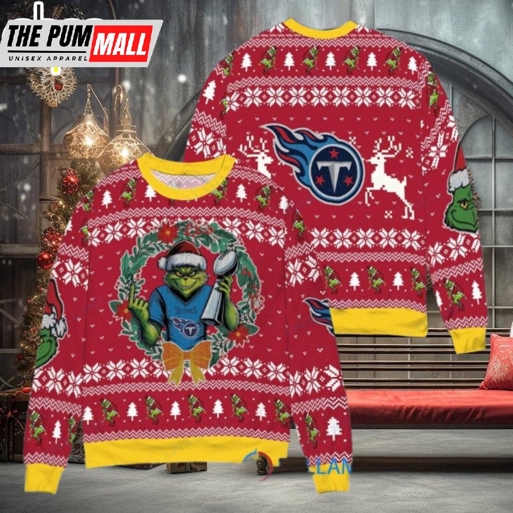 Tennessee Titans x Grinch NFL Grinch Super Bowl Trophy Ugly Christmas Sweater