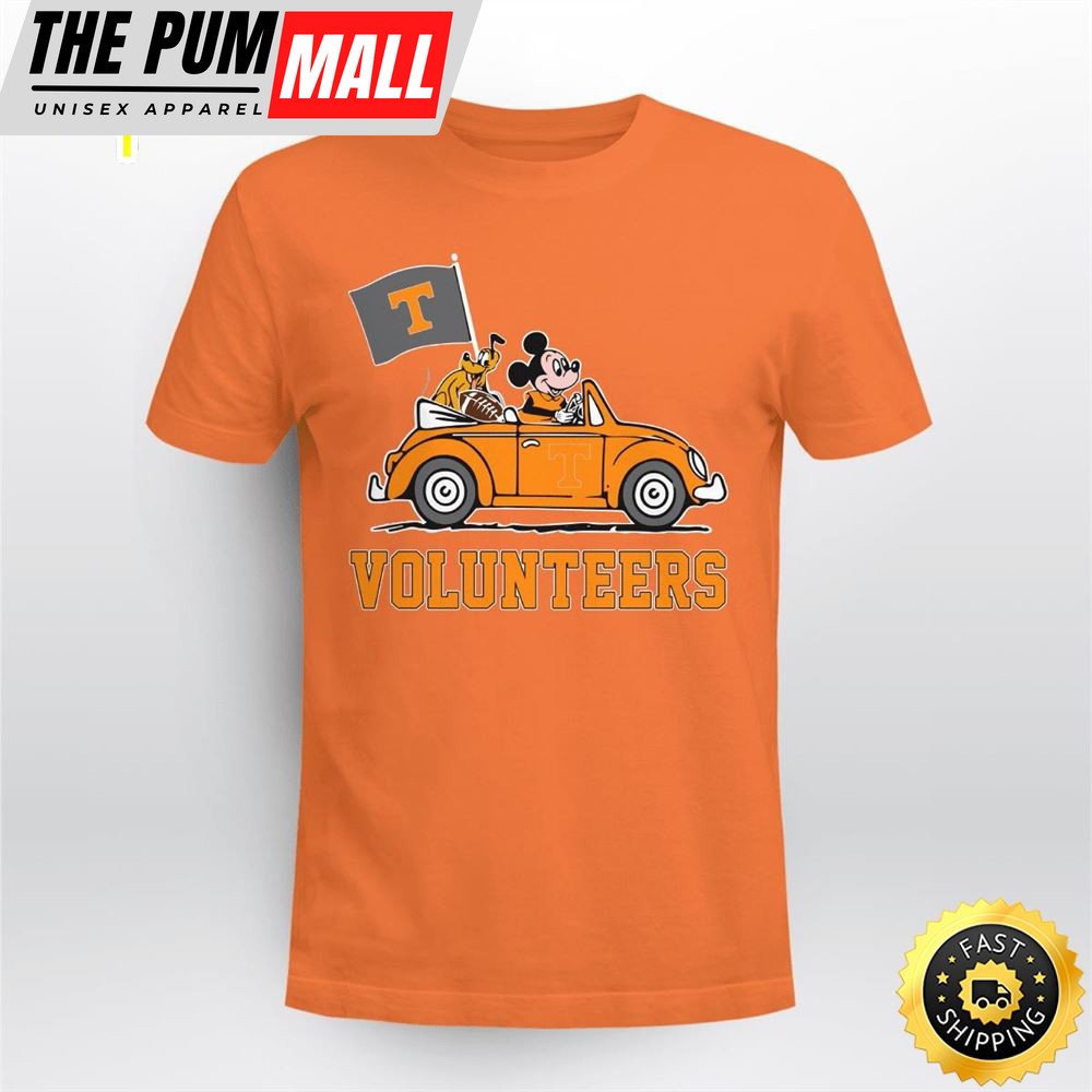 Tennessee Volunteers Pluto and Mickey Mouse Driving in a Car Shirt Mickey Mouse 100 Year Anniversary Shirt
