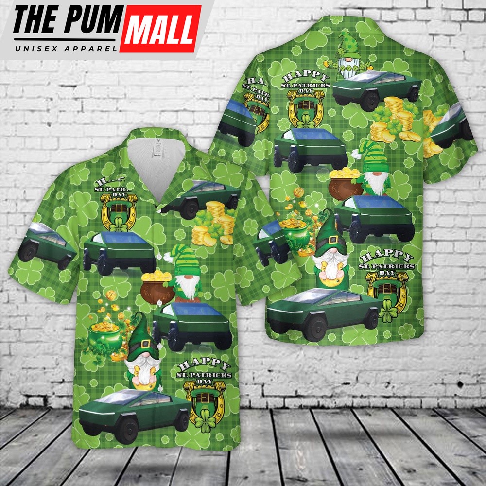 Tesla Cybertruck Green, St Patrick’s Day Hawaiian Shirt, Shamrock Hawaiian Shirt