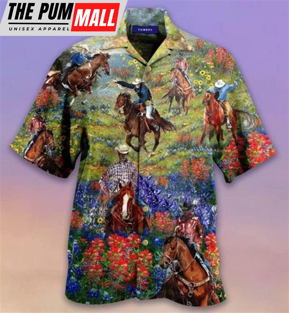 Texas Hawaiian Shirt, Bluebonnet And Texas Cowboy Hawaiian Shirt