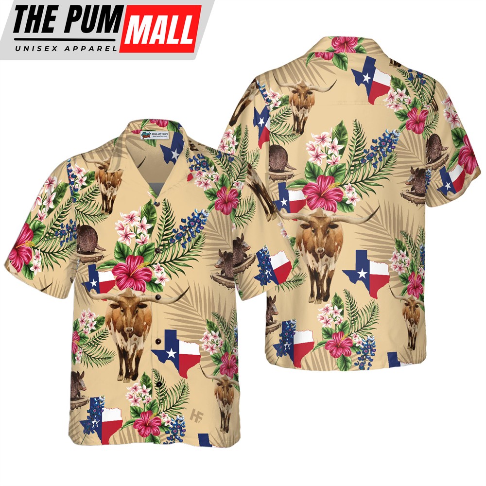 Texas Hawaiian Shirt, Brown Tribal Pattern Texas Hawaiian Shirt