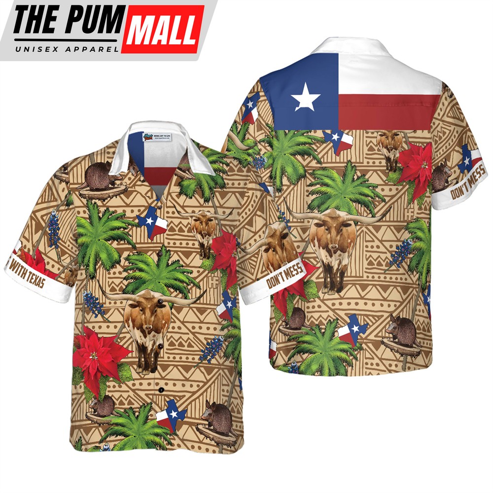 Texas Hawaiian Shirt, Brown Tribal Pattern Texas Hawaiian Shirts