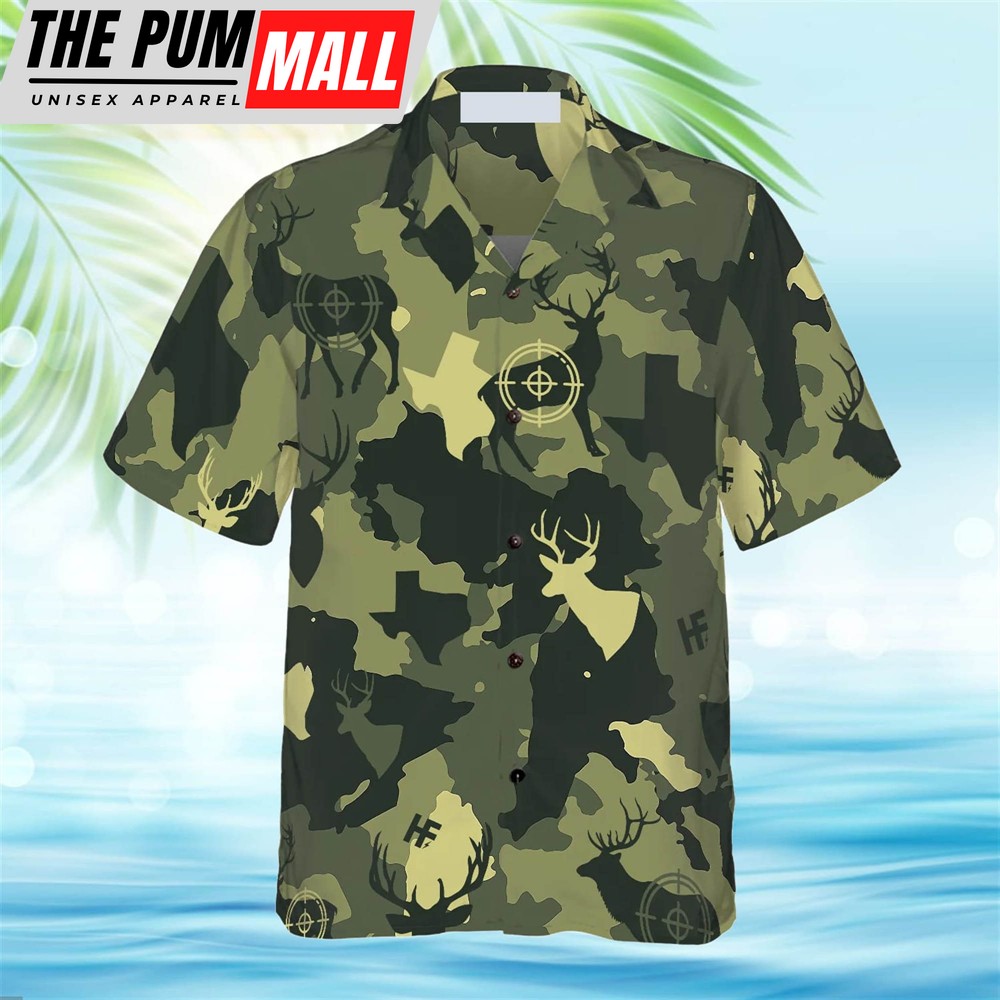 Texas Hawaiian Shirt, Camouflage Deer Texas Gun Hunting Hawaiian Shirt