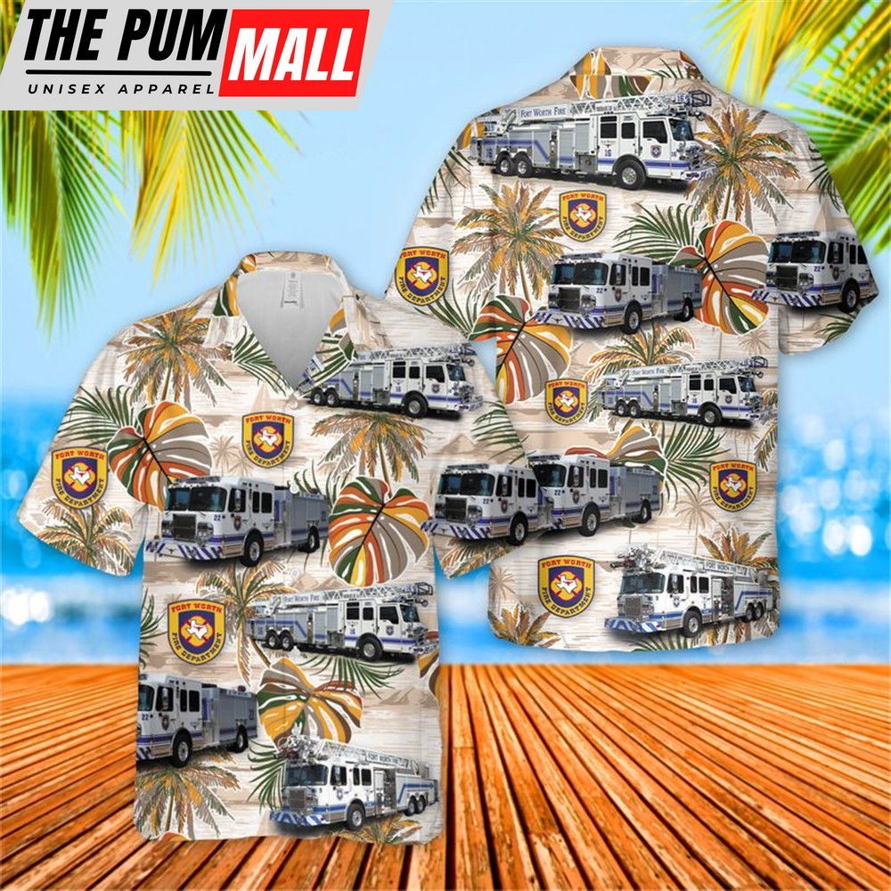 Texas Hawaiian Shirt, Fire Dept Fort Worth Texas Firefighter Emergency Service Hawaiian Shirt