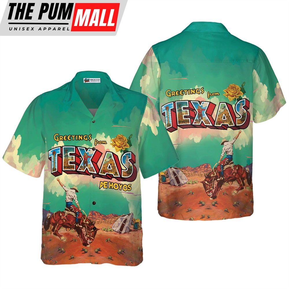 Texas Hawaiian Shirt, Greetings From Texas Custom Hawaiian Shirt, Cowboy Rodeo Texas Western Shirt