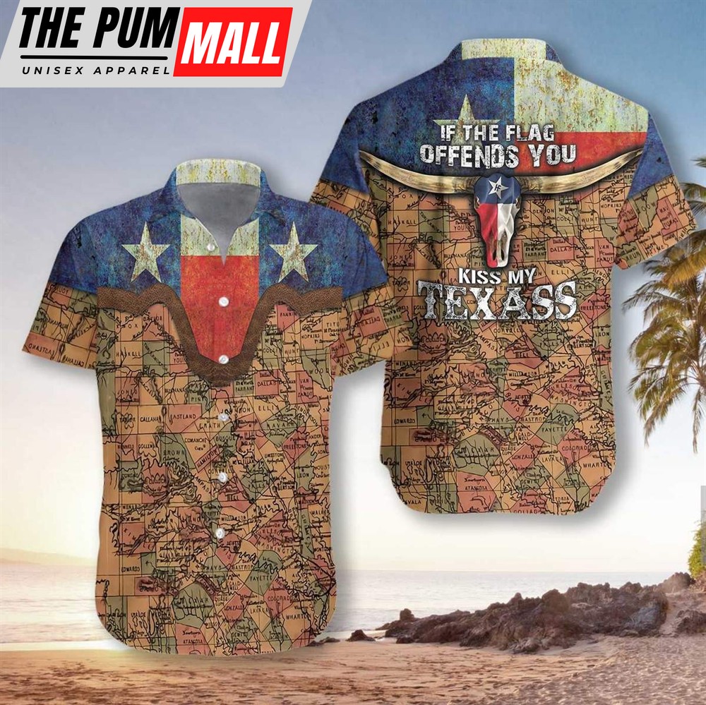 Texas Hawaiian Shirt, If The Flag Offends You Kiss My Texas Unisex Hawaiian Shirt