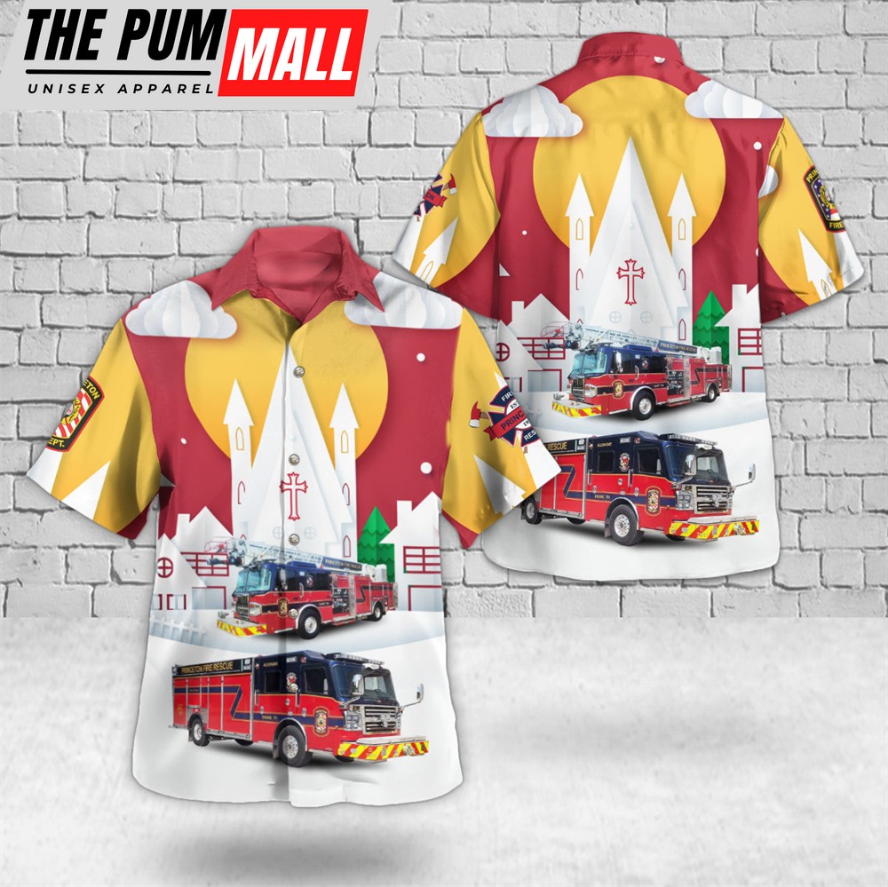 Texas Hawaiian Shirt, Princeton, Texas, Princeton Fire Department Christmas Hawaiian Shirt