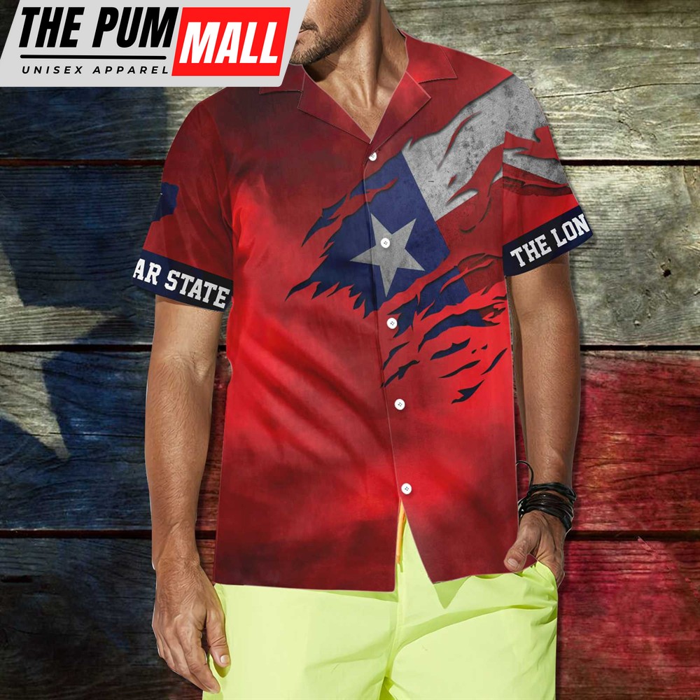 Texas Hawaiian Shirt, Red Ripped Flag Texas Hawaiian Shirt