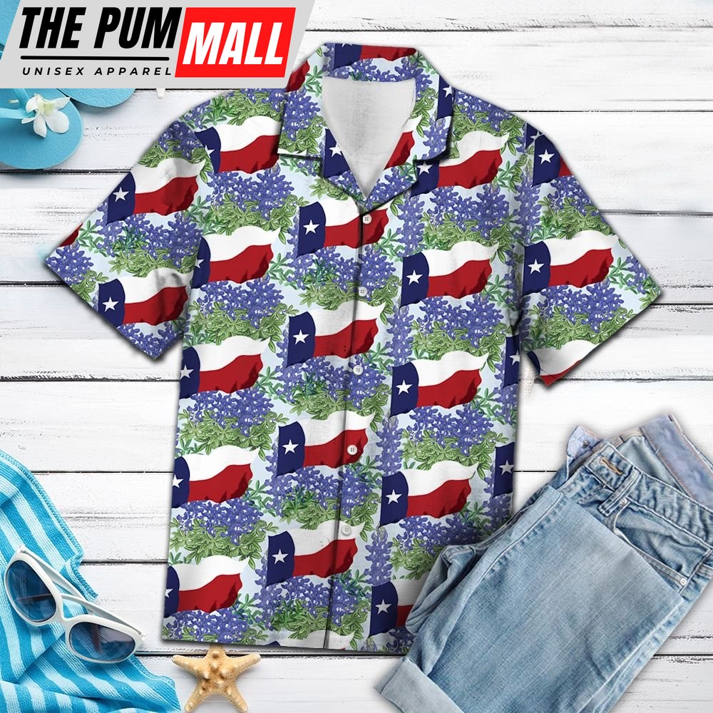 Texas Hawaiian Shirt, Red Texas Bluebonnet G5703 Hawaii Shirt