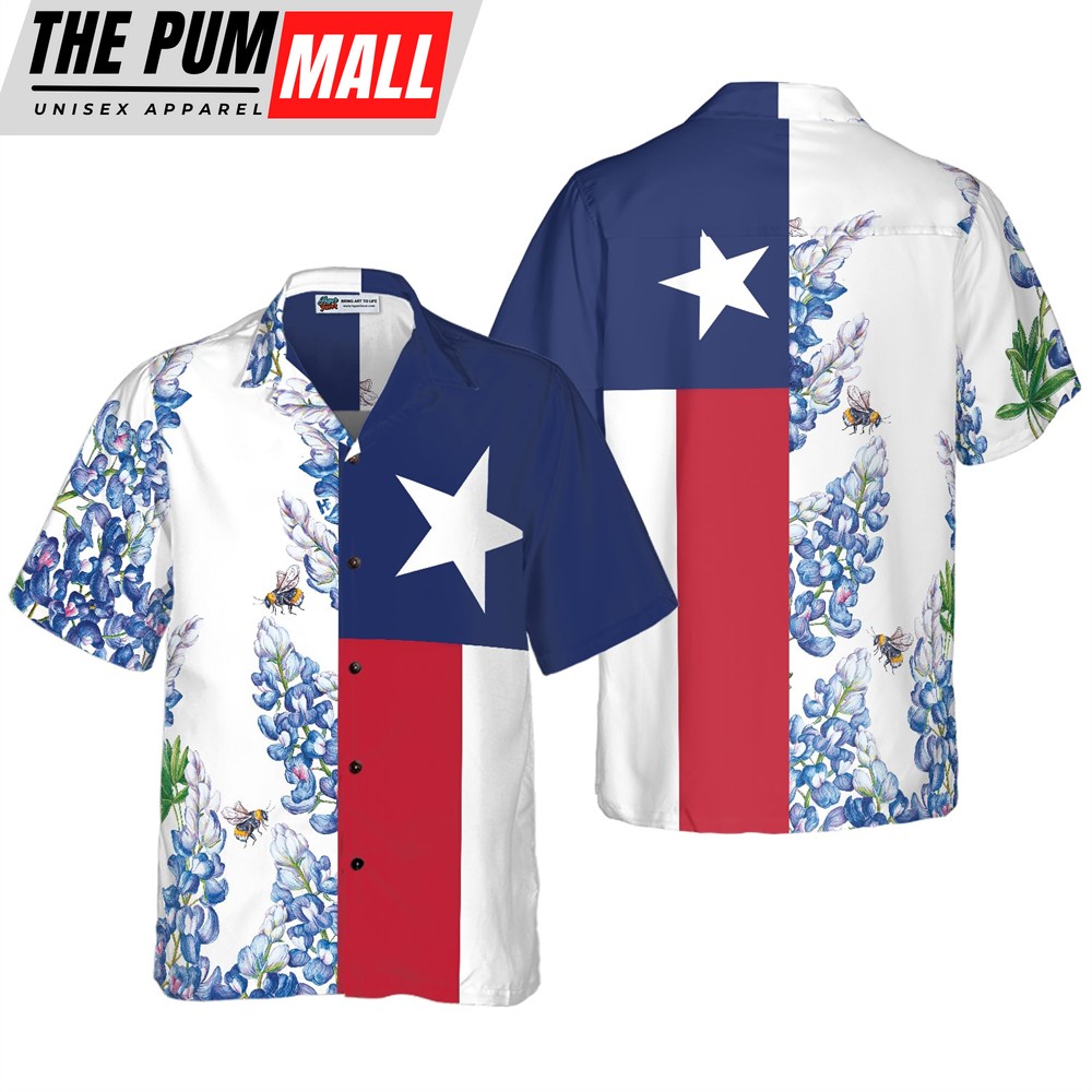 Texas Hawaiian Shirt, Royal Blue Bluebonnet Texas Hawaii Shirt