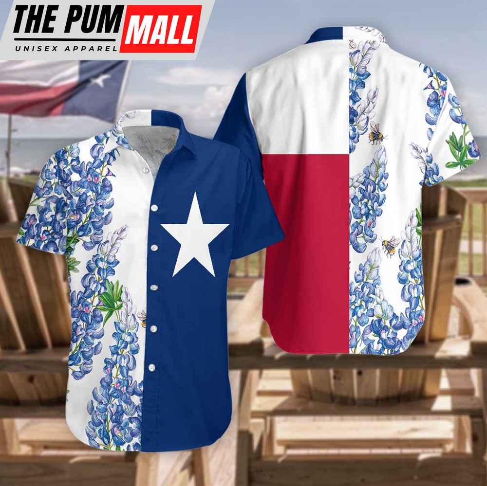 Texas Hawaiian Shirt, Royal Blue Bluebonnet Texas Hawaiian Shirt
