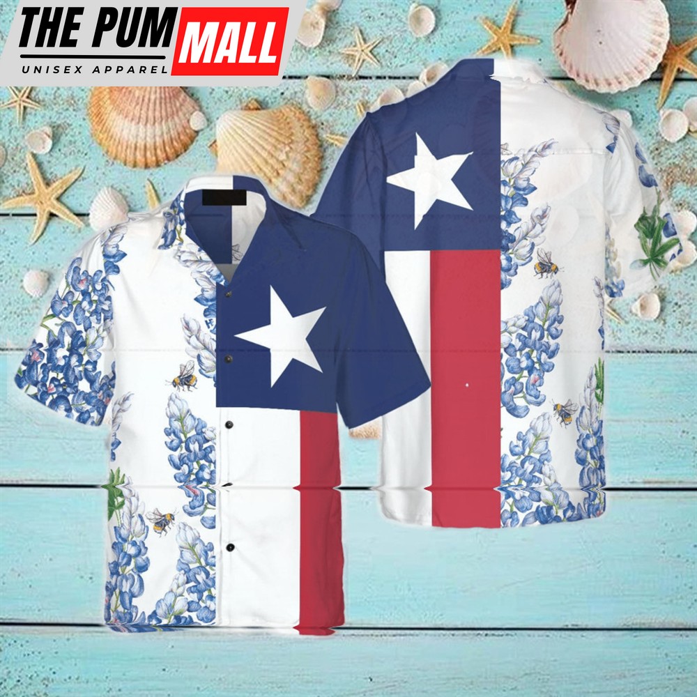 Texas Hawaiian Shirt, Royal Blue Bluebonnet Texas Hawaiian Shirt Vertical Version Proud Texas Shirt