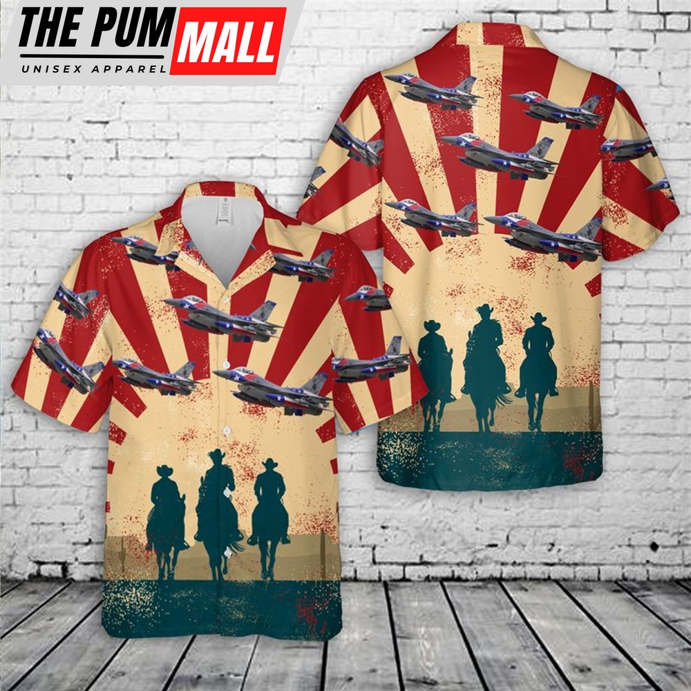 Texas Hawaiian Shirt, Texas Air National Guard 182d Fighter Squadron F-16 Fighting Falcon Hawaiian Shirt