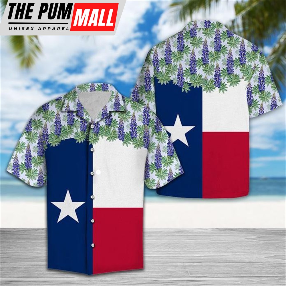Texas Hawaiian Shirt, Texas Bluebonnet Flag Hawaiian Shirt