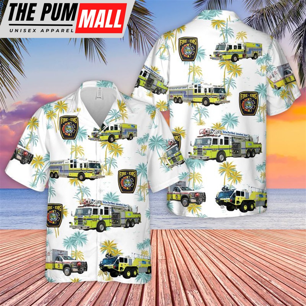 Texas Hawaiian Shirt, Texas Dallas Fort Worth Airport Fire Department Hawaiian Shirt