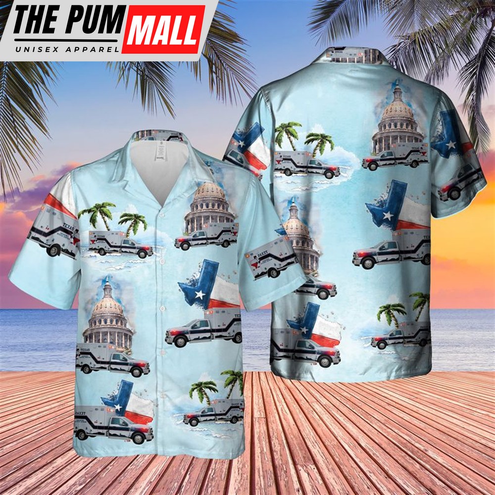 Texas Hawaiian Shirt, Texas EMS Ambulance Short Sleeve Hawaiian Shirt