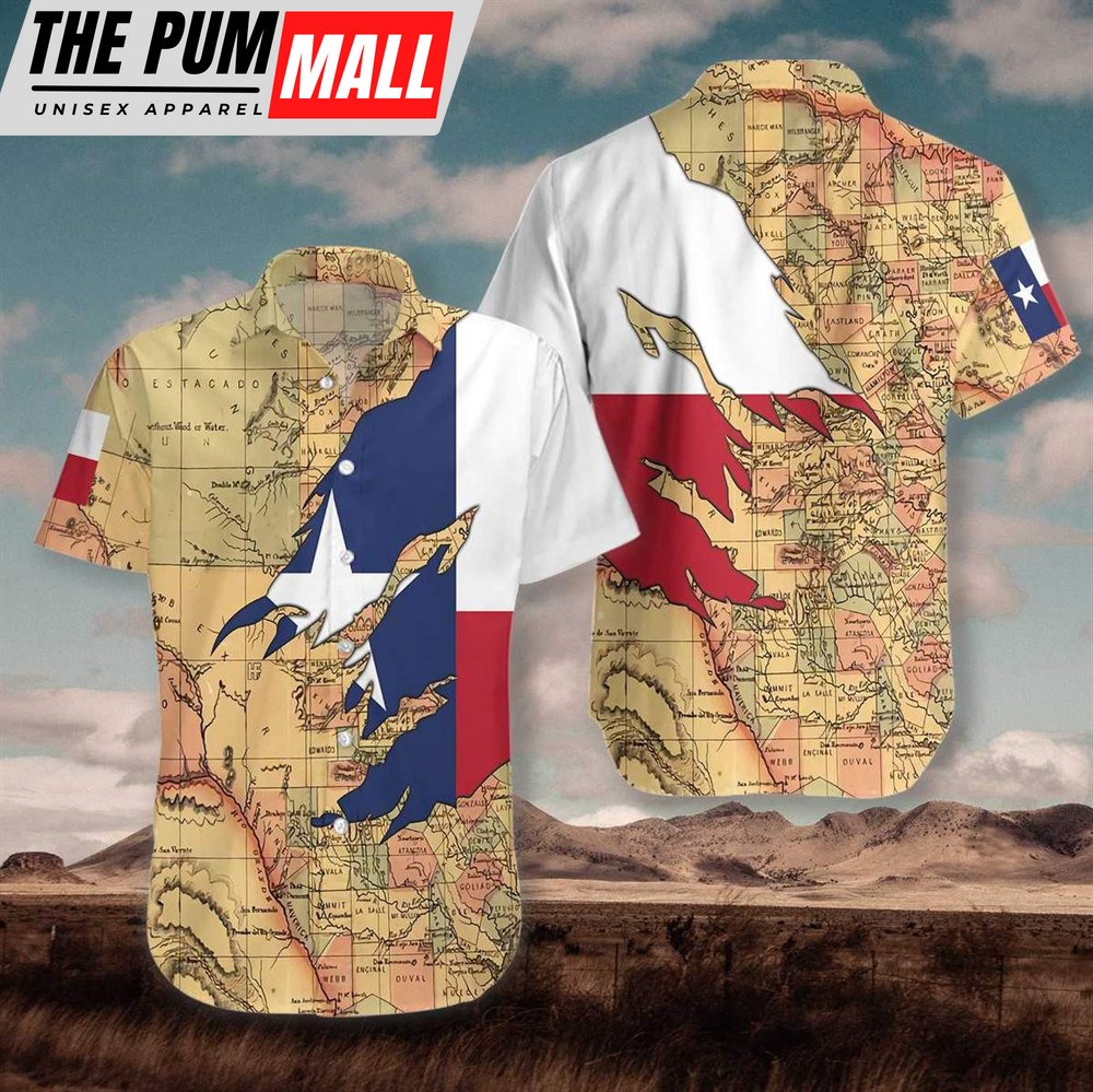 Texas Hawaiian Shirt, Texas Flag And Map Hawaiian Shirt