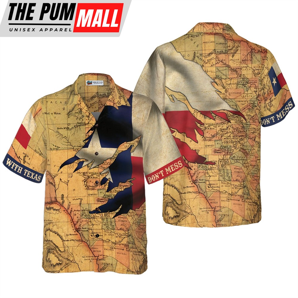 Texas Hawaiian Shirt, Texas Flag and Map Vintage Texas Hawaiian Shirts