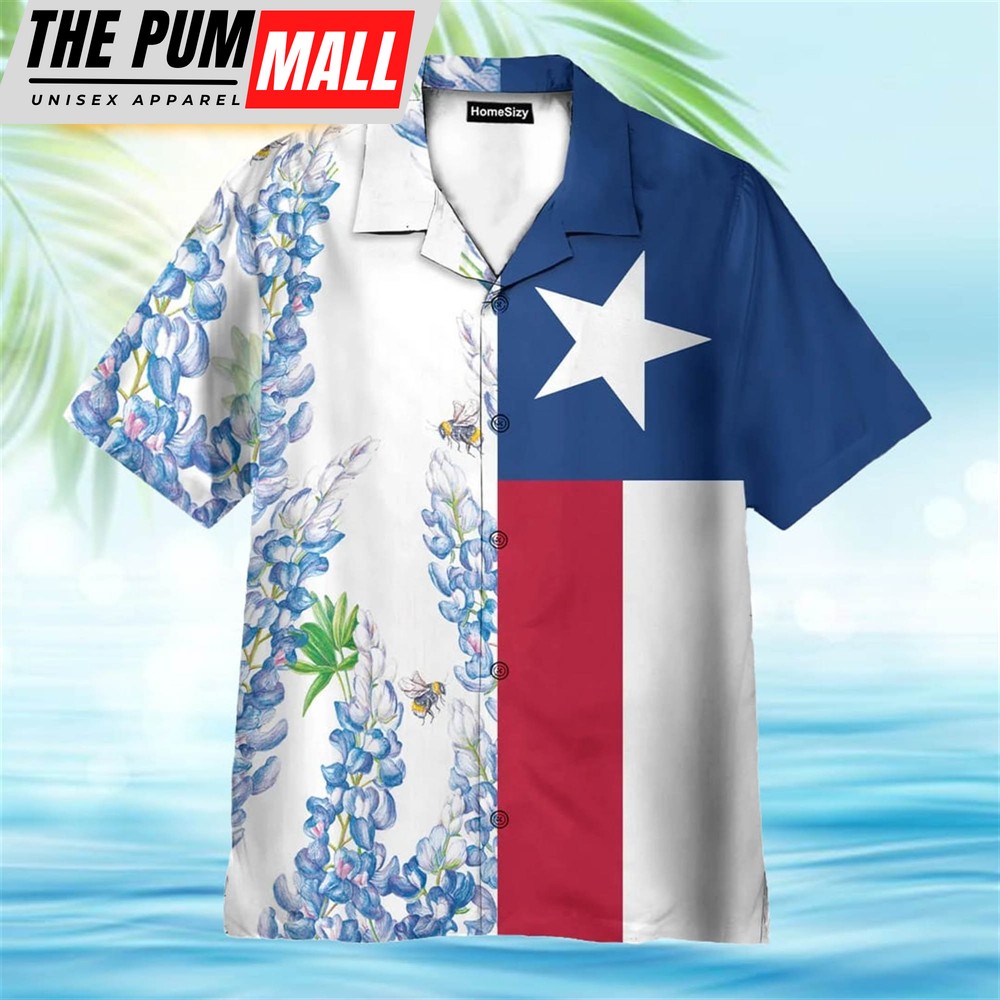 Texas Hawaiian Shirt, Texas Flag Bluebonnets Hawaiian Shirt